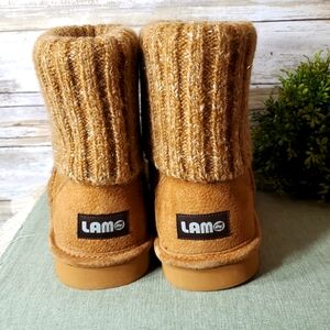 LAM Cozy Tan Knit Cuff Boots Women's Sz 8 EUC
